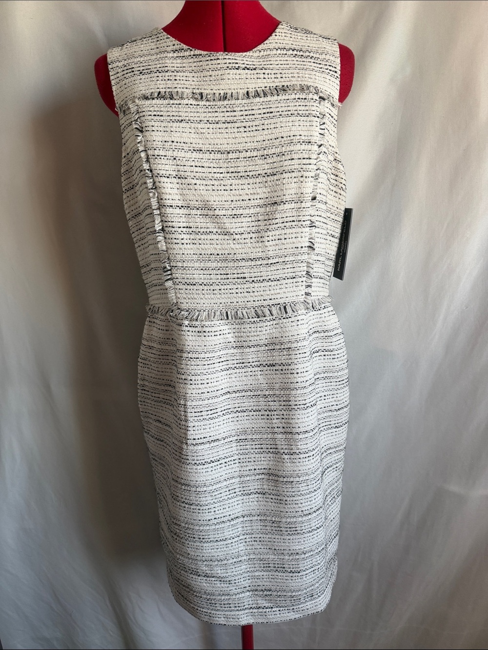 Karl Lagerfeld Cream and Black Tweed Sheath Dress